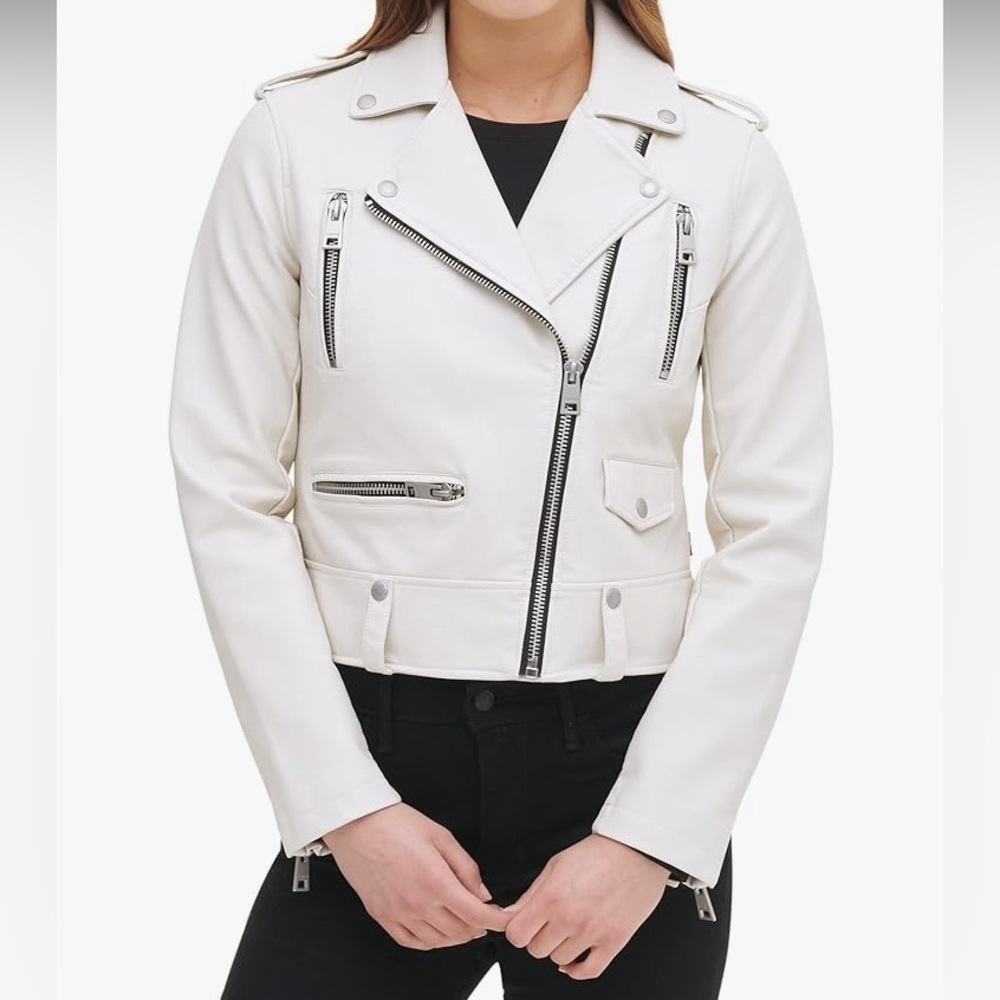 Levi's Women's Cropped Faux Leather Motorcycle Jacket XS biker punk babe sexy